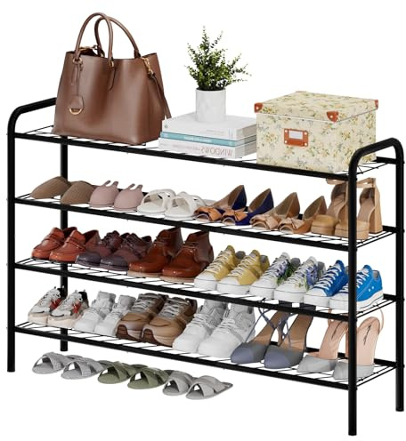 viewcare Long Shoe Rack for Closet, 4-Tier Extra Long Shoe Rack for Entryway & Garage, Black Shoe Organizer Holds 20-23 Pairs, Sturdy Metal Construction