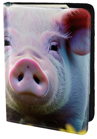 Reisepasshülle mit Schweine-Motiv, 14 cm, stilvoll, sicher, für Männer und Frauen, Schwarz, One Size