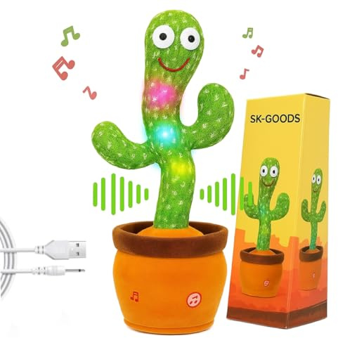 SK-GOODS Dancing Cactus Toy With Music & LED Lights Talking, Singing, Recording & Mimicking Plush Toy For Babies Kids - Interactive Educational Birthday XMAS Gift For Boys & Girls -Rechargeable
