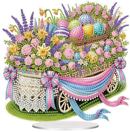 ACAREY Diamond Painting Ostern Deko, Diamond Painting Frühling Osterhase Tischdeko Oster Diamant Malerei Eier Bilder Set Osterdeko Tisch Ostereier Aufsteller mit Kits DIY Ostern Basteln Geschenk (A)