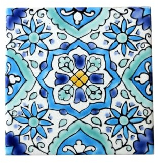 DYARI Piastrelle in ceramica dipinte a mano 10 x 10 cm, decorazione da parete in stile spagnolo, marocchino e portoghese (giallo Sanabria, 9 piastrelle (1 metro quadrato)