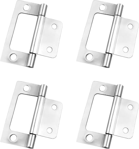 4 Pcs Flush Hinges, 2 Inch Stainless Steel Hinges for 18mm MDF | Silver removable door hinges, safe without sharp edges, for internal external doors, cupboards, cabinets and windows