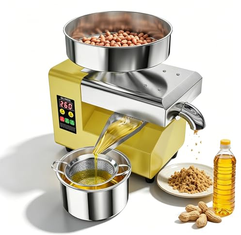 1500W Oil Press Machine, Smart Cold and Hot Oil Extractor with 235mm Large-Capacity Hopper, Compact Stainless Steel Oil Maker, Save Space, 5-9kg/h Output for Olive, Peanut, Coconut, Sesame
