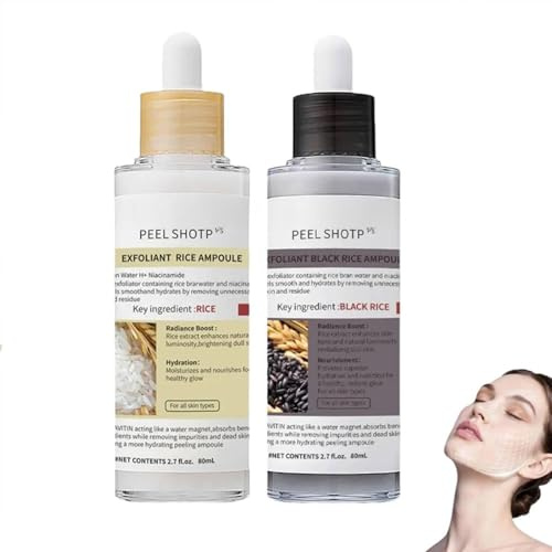 Soelia Peeling au Riz Blanc - Sérum Exfoliant Visage Coréen - Éclat Instantané, Anti-Taches et Points Noirs - Soin Visage Hydratant à l'Extrait de Riz Noir et Riz Blanc