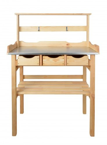 mgc24® Pflanztisch mit verzinkter Arbeitsplatte | 80x40x117cm | Kiefernholz Natur | mit Abstellboden + 3 Schubladen + Oberleiste