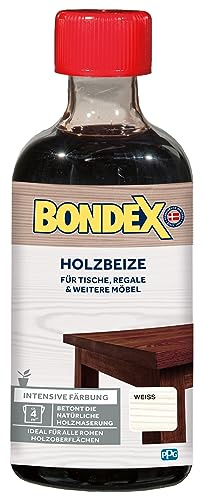 Bondex Holzbeize Weiß 0,25 L für 4,25 m² | Intensive Färbung | Betont die natürliche Holzmaserung | Vorbehandlung | seidenmatt | Holzbeize | Holzpflege