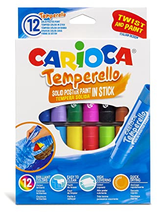 Carioca Feste Temperafarben für den Schulgebrauch – auf Papier, Karton, Holz und Pappe, leuchtende und deckende Farben, lösungsmittelfrei – schnelltrocknend, leicht abwaschbar (Karton mit 12 Stück)