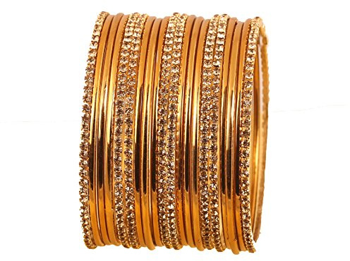Touchstone Golden Bangle Collection Ethnischer Stil Filigrane Arbeit Gelb Citrin Strass Indischer Bollywood Designer Schmuck Metall Armreif Armbänder in Antik Gold Tone für Frauen.