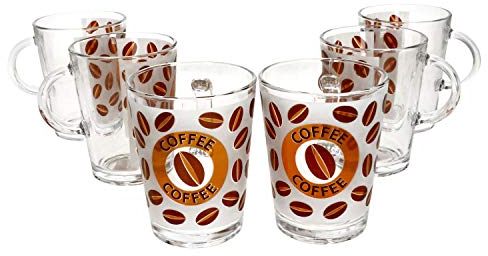 Cremona Lot de 6 tasses à café en verre avec anse I Orange I 320 ml I Aspect verre dépoli avec grains de café et inscription I Alternative pour café au lait, cappuccino, cacao & Co