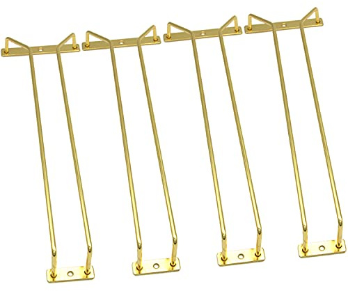 RedDreamer 35 cm (14 tum) vinglasställ i guld, vinglashållare i rostfritt stål – hängande glashållare för skåp kök bar, set med 4
