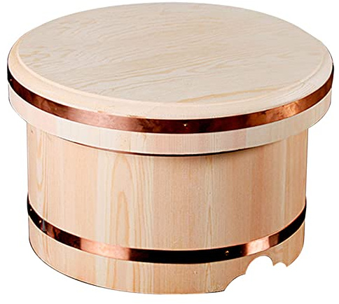 KELUNIS Hölzerne Hangiri Sushi-Reis-Mischwanne Mit Deckel, Japanischer Stil Kupferkante Sushi Oke Sushi Reisschüssel Für Restaurant-Hausküche,31cm