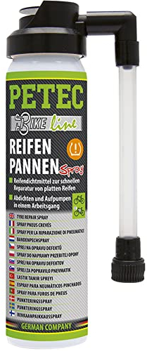 PETEC Pannenspray Fahrrad Reifen Dichtmittel Fahrradschlauch 75ml Spray Bike. Sofortige Pannenhilfe ohne Werkzeug. Für alle Ventile und Fahrradreifen 70575