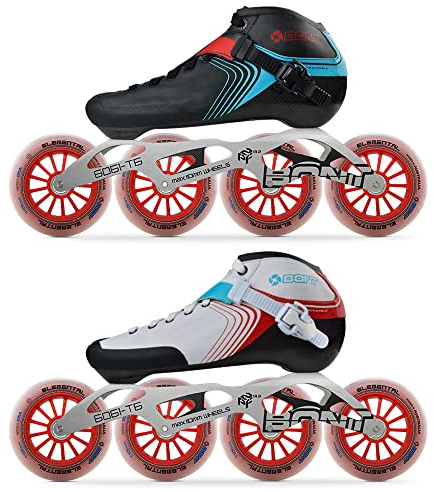 Bont GT4 Inline Speed Skates Package with 6061 Frame, Elemental Wheels & ABEC 5 Bearings (Black/Blue, 8.5 (110mm))