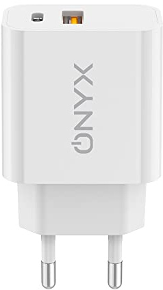 ONYX Caricatore iPhone 25W – USB-C + USB-A con ricarica rapida PD e QC | Caricabatterie rapido da muro per iPhone, iPad, Samsung | Alimentatore compatto universale | Caricatore usb c Android