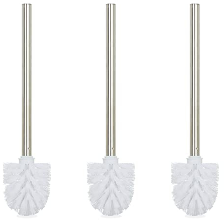 Relaxdays Escobillas Baño, Set 3, WC, Repuestos, Cabezal Intercambiable, Escobillero Acero Inoxidable, 35 x 8 cm, Blanco