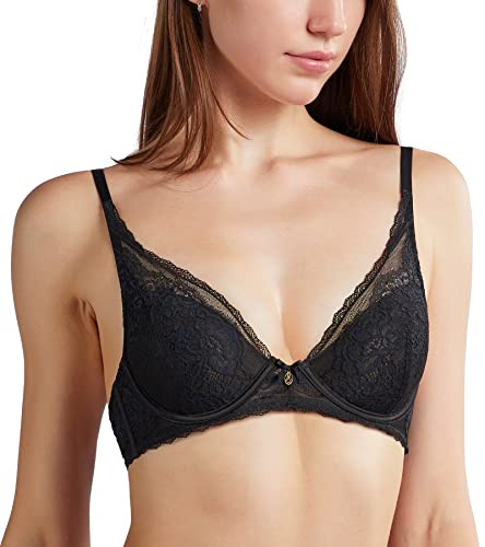 DotVol Damen Balconette BH Dirndl Große Größen Unterwäsche Breite Träger Leicht Gepolstert Lingerie mit Bügel Spitzen(Schwarz,90C)