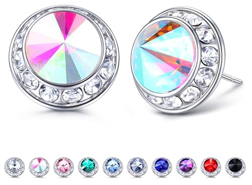 MILACOLATO Rhinestone Dance Competition Earrings for Women 18K White Gold Hypoallergenic Sterling Silver Post Crystal Stud Earrings 15mm Halo Stud Earrings