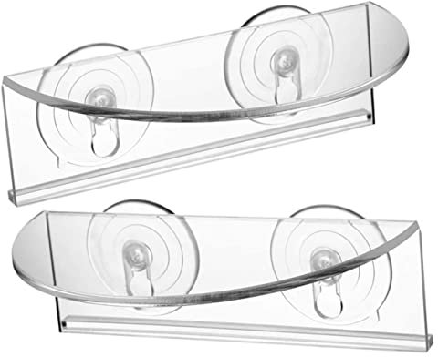 MERRYHAPY Transparente Acryl Bonsaiständer Mit Saugnapf Pflanzenhalter Für Wohnzimmer Und Küche Wandmontierbares Gewürz Und Blumengestell Langlebig Und Rutschfest 2 Stück