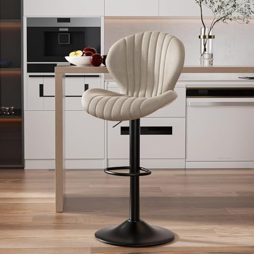 Hawthyhome Barhocker 1er Set |Barhocker Höhenverstellbar mit lehne •Hocker aus Fabric•Küchenstühle mit Fußstütze •Barstühle Drehstühle •360°Drehbar Einfache Montage •Beige