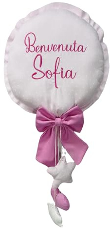 Fiocco nascita bimba, palloncino personalizzato con nome ricamato, annuncio nascita femminuccia, decorazione cameretta, fuori porta rosa
