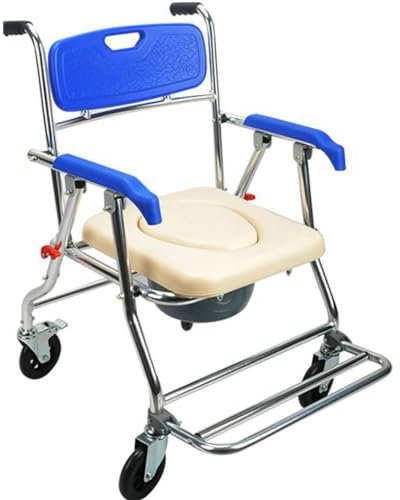 Toilettenstuhl mit Rollen and Anti-roll-over Pedale,Fahrbarer Toilettenstuhl Nachtstuhl,Klappbarer Tragbarer Toiletteneimer,für Patienten Senioren Behinderte und Schwangere A
