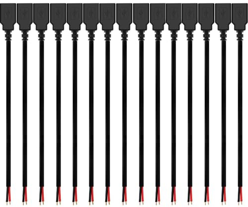 RUNCCI-YUN 15PCS USB Buchse 2 polig Kabel Lötbar Pigtail Kabel,für USB-Geräte installiert oder DIY ersetzen Reparatur 0.3m/11.8 inch