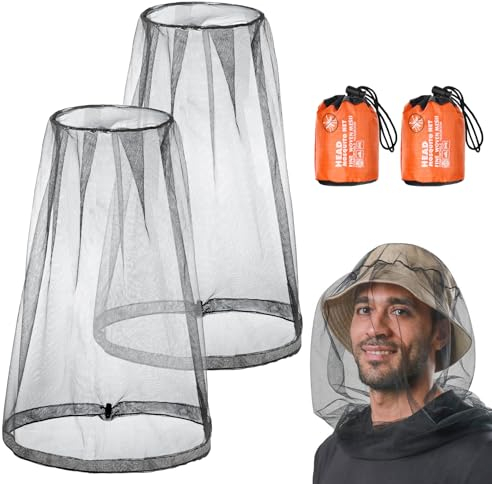 ACWOO Midge Head Net, Mosquito Head Protecting Net with Storage Bag, Mosquito Head Net Face Mesh, Fine Mesh Insect Netting Cover for Outdoor, Hiking, Camping, Climbing, Walking, Fishing (Black, 2PCS)