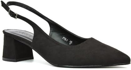 Womens Court Shoes Ladies Block Low Heel Point Toe Slingback Evening Black Faux Suede Classic Pumps Shoes Size 7