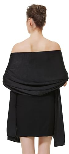 BEAUTELICATE Chal Mujer Fiesta Satén Bufanda Estola Verano para Novia Bodas Elegante Ligero (Black)