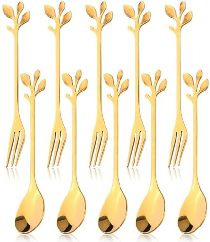 Umimiss Pastry Forks Set of 10 - Cake, Dessert, Fruit & Appetizer Forks & Spoons - Stainless Steel Sporks & Teaspoons for Party & Cocktail Salad