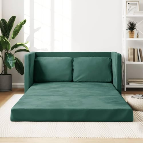 Willood Bodensofa mit Schlaffunktion, Klappbar Bodenbett Sofa Schlafsofa Schlafsessel mit Metallgestell, Klappsofa Sofabett für Wohnzimmer Schlafzimmer, Dunkelgrün 122x204x55 cm Samt