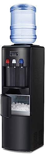 Distributeur d'eau avec machine à glaçons intégrée – Bouteille d'eau chaude et froide à chargement par le haut – Machine à glaçons pour la maison et le bureau – Verrou de sécurité enfant inclus – Noir