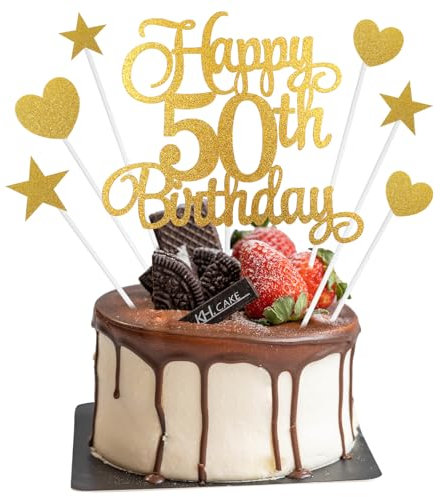Happy 50th Birthday Cake Topper, 50. Tortendekorationen Gold, 7 Stück Happy Birthday Tortendeko Geburtstag Kuchen Deko Cake Topper Kuchendeko Torte Dekoration für Geburtstagsdeko, Partyzubehör (50th)