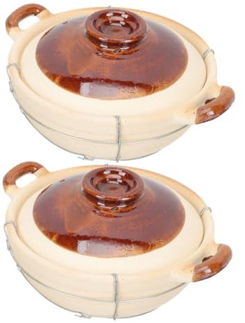 HOLIDYOYO 2piezas Ollas De Barro Con Asa Individual Maceta De Barro Resistente Al Calor Cazuela Redonda Para Arroz Sopas y Guisos Adecuado Para Comidas Individuales Casa