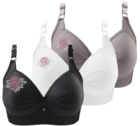 3 Pack Sports Bras for Women 2024 Comfortable V Neck No Underwire Bra Adjustable Strap Breathable Soft Bras Cotton Sports Bras for Women (Dark Gray, XXXL)