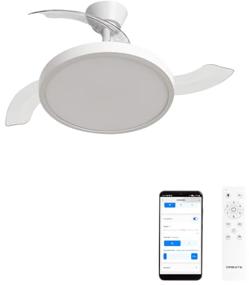CREATE / WIND CLEAR STUDIO M/Ventilador de techo con luz blanco con Wifi y mando / 40W, Temporizador, Ø 108 cm, 6 velocidades, aspas retráctiles, 3 temperaturas de luz, función verano-invierno