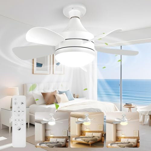 KoolShiro Ceiling Fans with Lights and Remote, Quiet Ceiling Fans with 5 Blades, Ceiling Fan Light 3000K-6000K 3 Colors Dimmable for Bedroom, Garage, Kitchen, Living Room, Patio