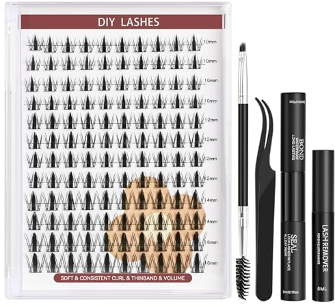 Yekavo Manga Lash Clusters Kit 120Ppcs, Anime Individual Eyelashes Kit 10-16mm, D Curl Cluster Lashes DIY Lash Extension Kit with Bond and Seal, Lash Remover, Tweezers & Brush (Manga-SH10)