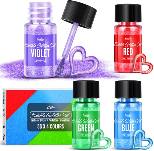 Essbarer Glitzer Set - 4 Farben Multicolor Essbarer Glitzerpulver Glitzerstaub für Kuchen, Getränke, Lebensmittel - Metallisch Glitzerpuder Lebensmittelfarbe Pulver zum Cocktails,Wein,Fondant