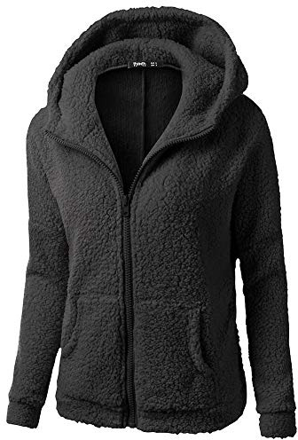 Generisch Fleecejacke Damen lang große größen Teddy mit Kapuze, Fleecejacke Damen Mit Kapuze Winterjacke Warm Teddyjacke Reißverschluss Hoodie Jacke Winter Herbst Kapuzenjacke Schwarz 4XL