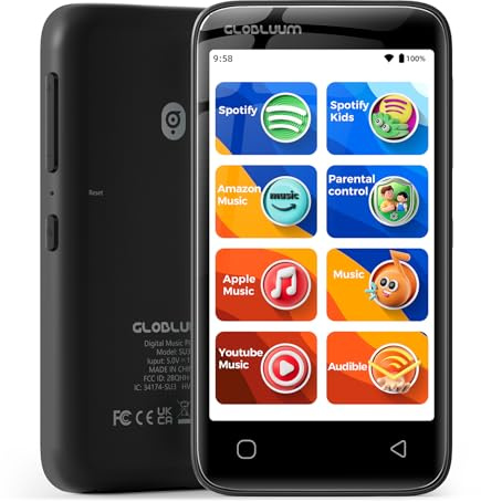 Globluum Lecteur MP3 pour enfants, contrôle parental, prend en charge Spotify et Audible, Bluetooth et WiFi (noir)
