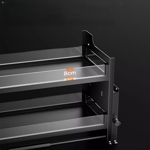 Neddragbart skåp hyllsystem - justerbar övre köksförvaring, Noir finish, platsbesparande, 204 kg kapacitet, perfekt för små utrymmen