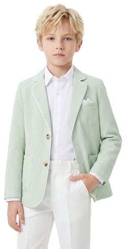 LOLANTA Blazer en Seersucker Respirant pour Enfants, Veste de Costume rayée élégante pour garçons, pour Occasions décontractées d’été, Vert Sauge, 10-11 Ans, 150
