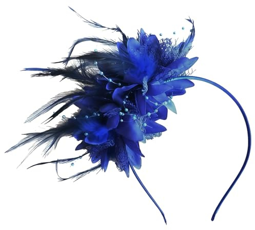 Mörkblå Fascinator Pannband Bröllop Hårtillbehör Kungablå Fjäder Hårprydnad Elegant Teparty Ascot Bröllopsgäst