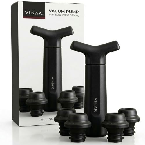 VINAK Vakuumpump för Vin – Vinbevarare med 4 Återanvändbara Vakuumkorkar & Datummarkör | Professionell Vinbaksförslutare