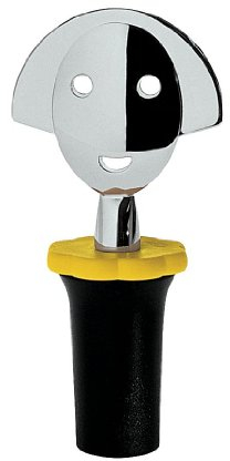 Alessi ANNA STOP 2 Flaschenverschluß aus EVA, schwarz und verchromtem Zamak, 4cm, AAM06 B