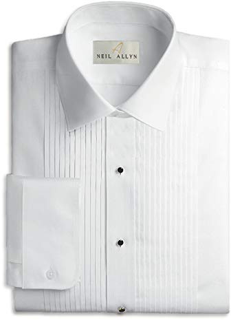 Neil Allyn Mens Tuxedo Shirt Poly/Cotton Laydown Collar 1/4 Inch Pleat (17 X 36-37)White