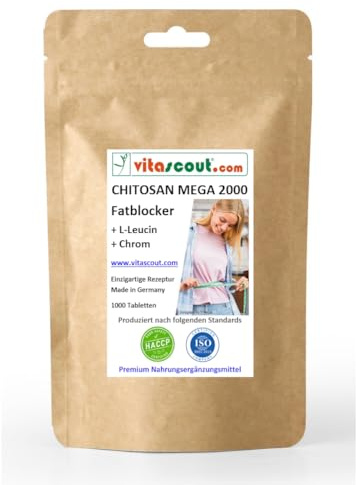 CHITOSAN MEGA 2000 + L-Leucin + Chrom - 1000 Tabletten, Neue verbesserte Rezeptur, Hochdosiert, Ohne Magnesiumstearat, Unterstützt normalen Fettstoffwechsel und Blutzuckerspiegel