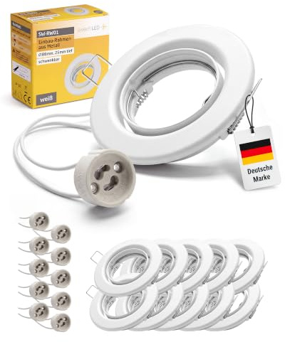 GU10 Einbaustrahler 10er Set – Schwenkbare Einbauspots Ø68mm – Einbaurahmen Weiß matt inkl. GU10 Fassung – 230V Deckenspots für LED oder Halogen – sweet LED