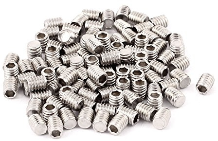 sourcing map 100 Stück M4x5mm Innensechskant Set Flachspitz Madenschrauben | Silber Ton, Edelstahl, Metrisch, Für Handtuchhalter Türgriff